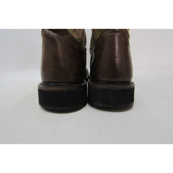 Justin Work Boot Mens Sz 11 D Two Tone Brown Leather Cowboy Stockman Work Boots - Picture 8 of 11